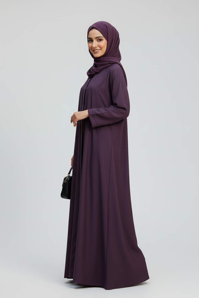 Classic Plum Open-Front Abaya