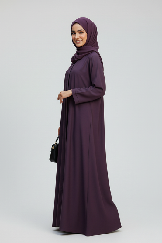 Classic Plum Open-Front Abaya