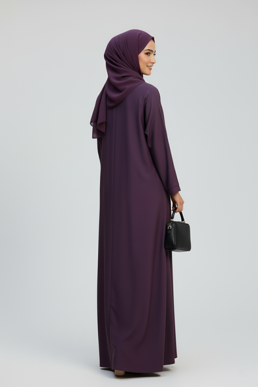 Classic Plum Open-Front Abaya