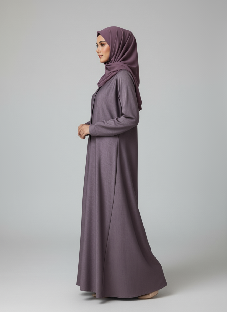 Dusky Purple V-Neck Open-Front Abaya