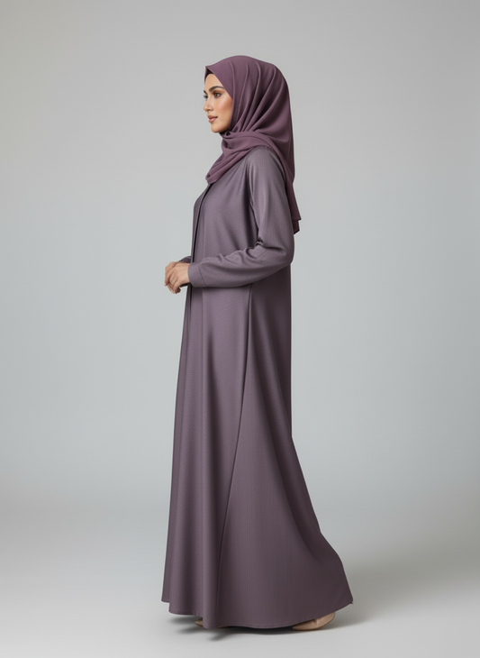 Dusky Purple V-Neck Open-Front Abaya