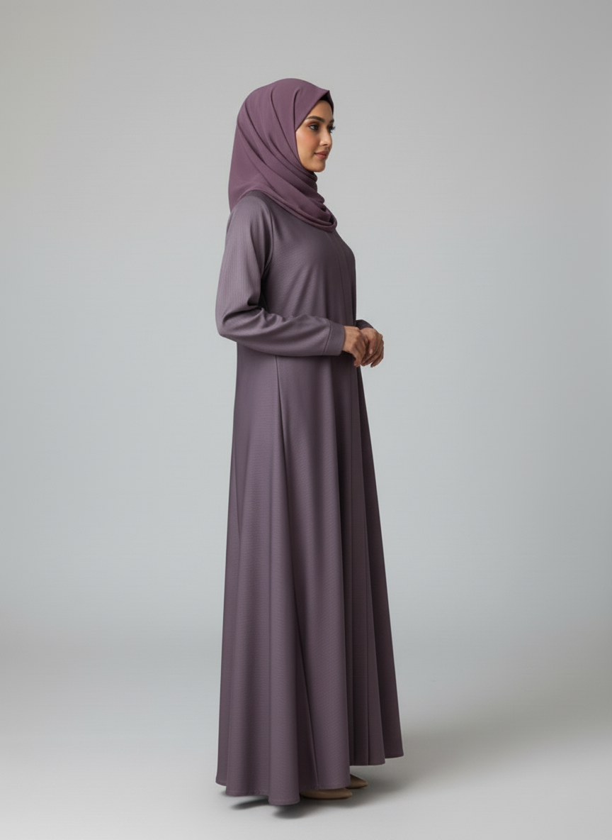 Dusky Purple V-Neck Open-Front Abaya