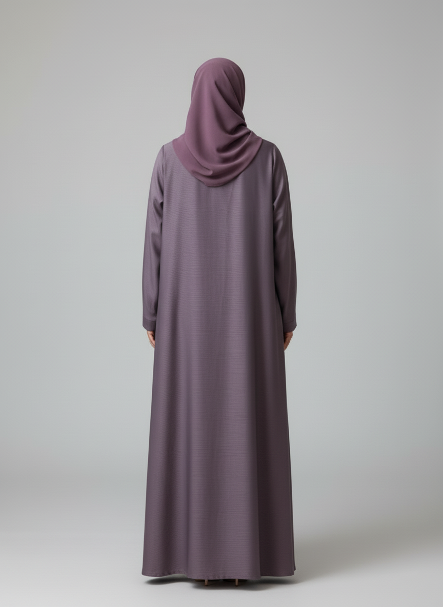 Dusky Purple V-Neck Open-Front Abaya