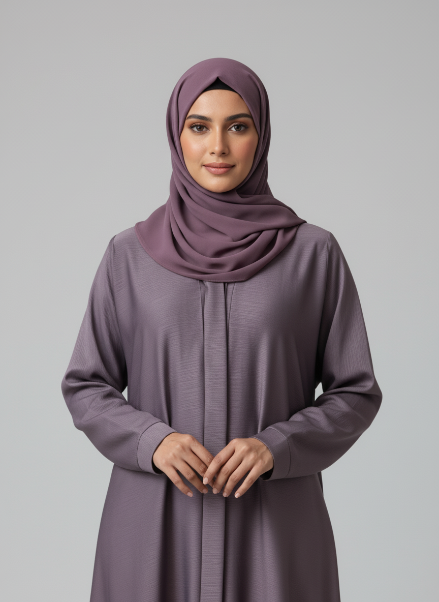 Dusky Purple V-Neck Open-Front Abaya