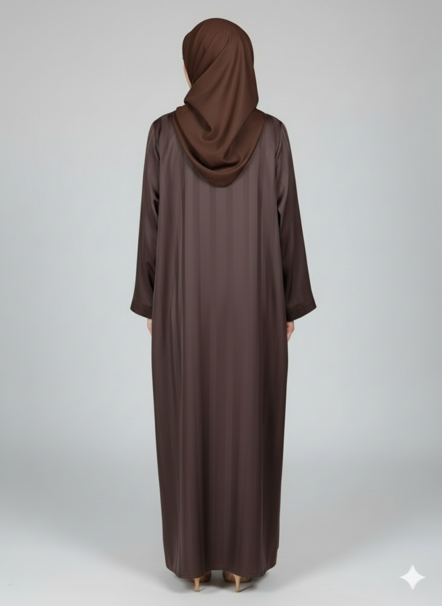 Brown Pinstripe Open-Front Lining Abaya
