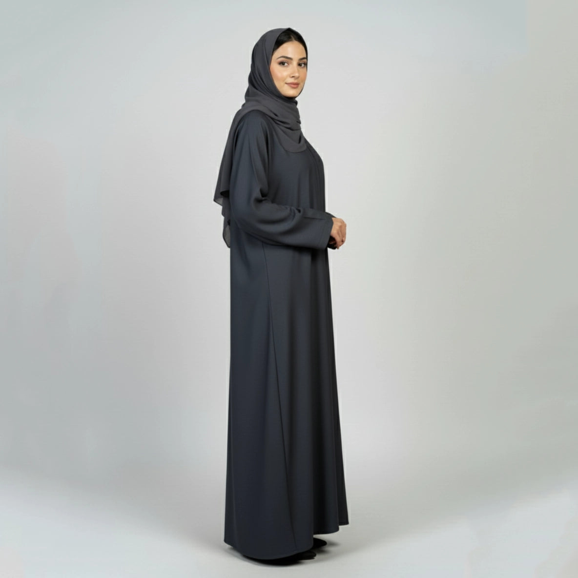 Contemporary Charcoal Textured Open Abaya