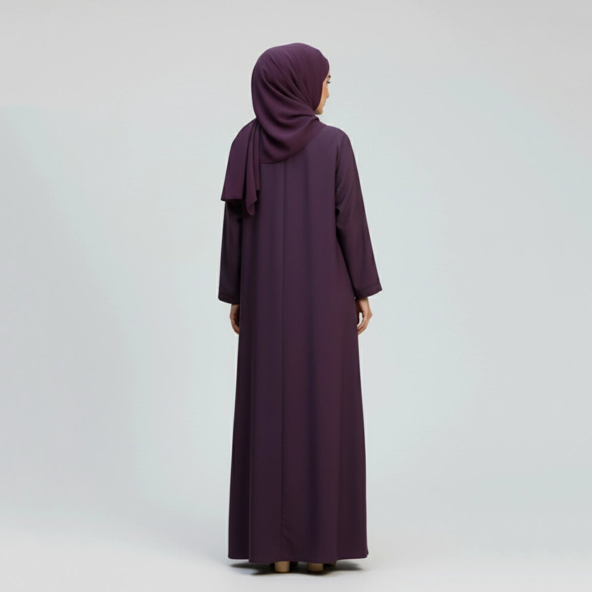 Classic Plum Open-Front Abaya
