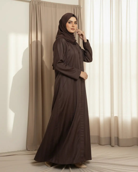 Dark Brown Pinstripe Lining Abaya