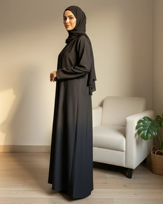 Black V-Neck Open-Front Abaya