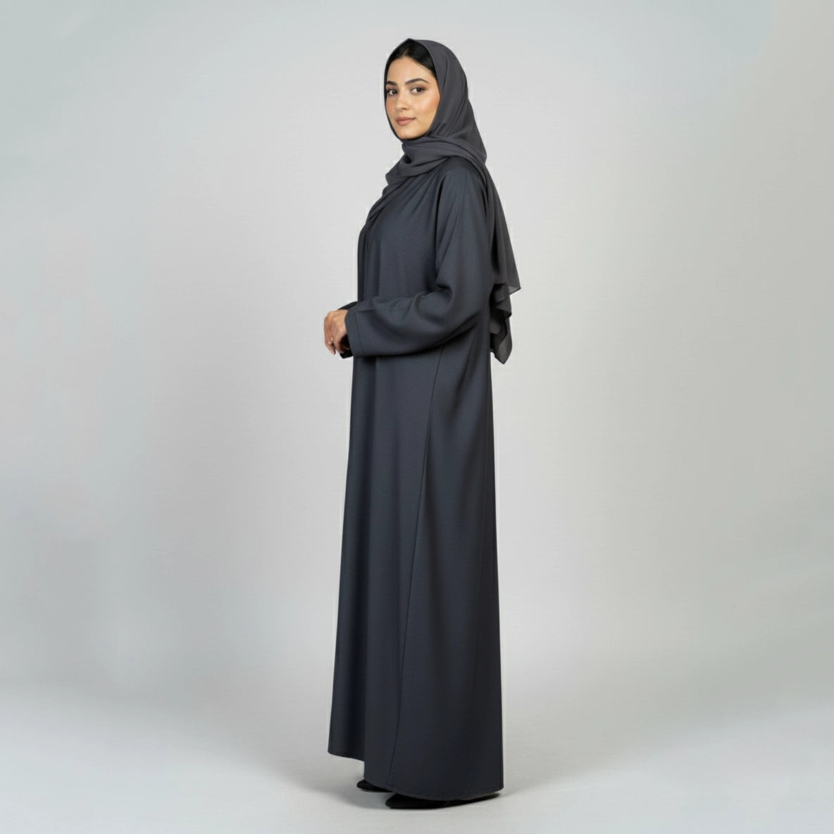 Contemporary Charcoal Textured Open Abaya