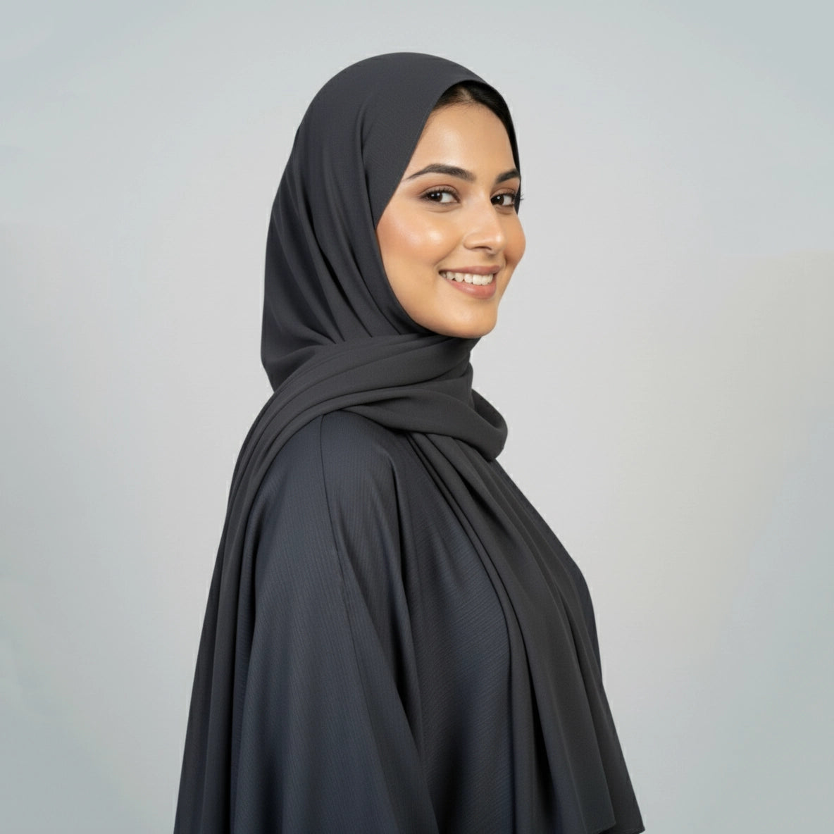 Contemporary Charcoal Textured Open Abaya