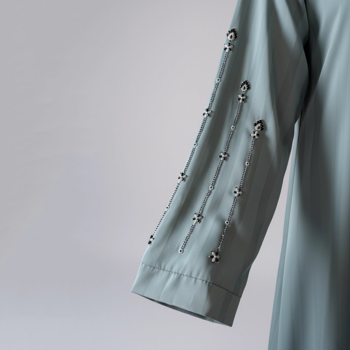 Sage Green Handwork Open Abaya