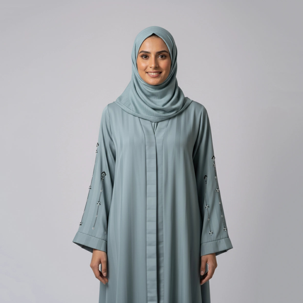 Sage Green Handwork Open Abaya