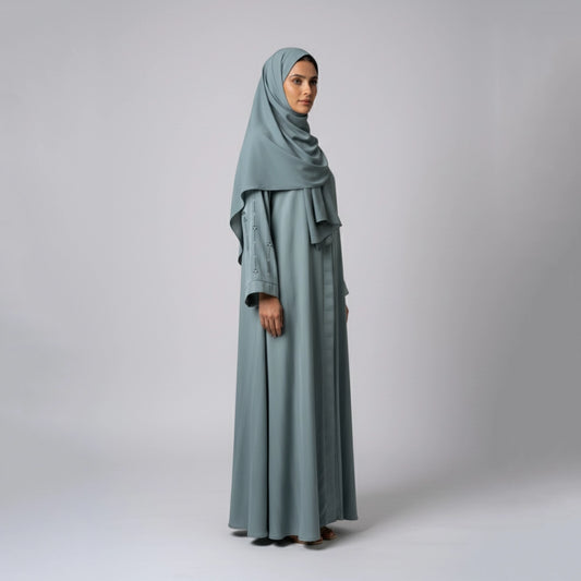 Sage Green Handwork Open Abaya