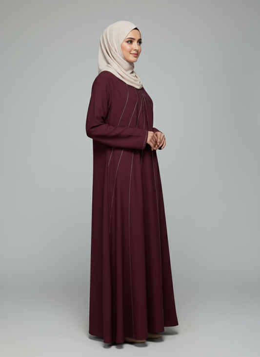 Maroon Stonework Abaya