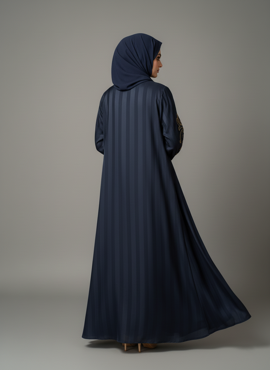 Charcoal Gray Handwork Open-Front Abaya