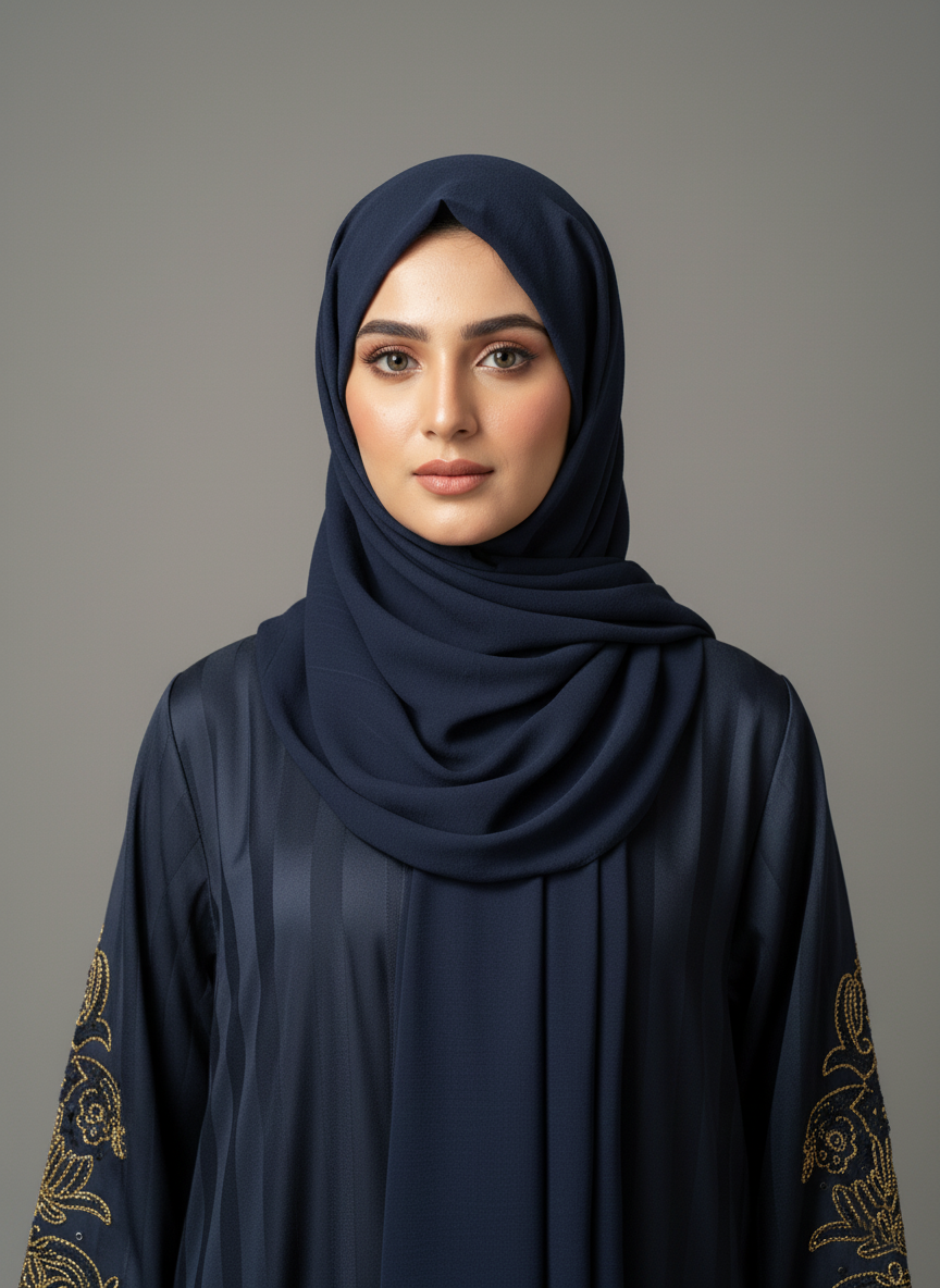 Charcoal Gray Handwork Open-Front Abaya