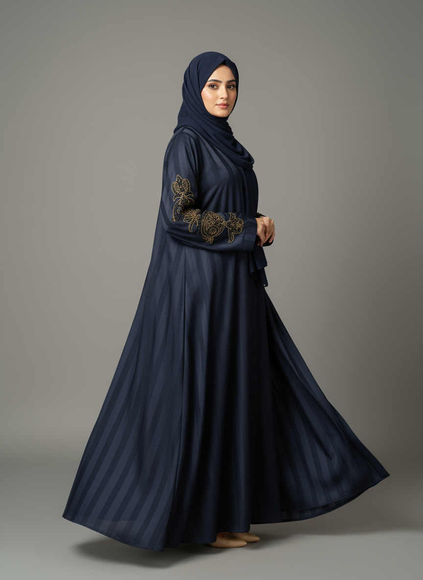 Charcoal Gray Handwork Open-Front Abaya