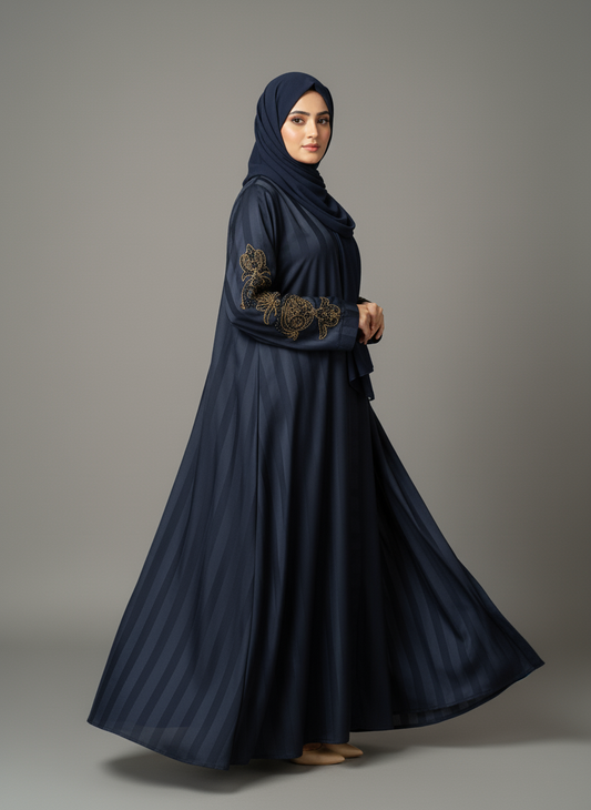 Charcoal Gray Handwork Open-Front Abaya