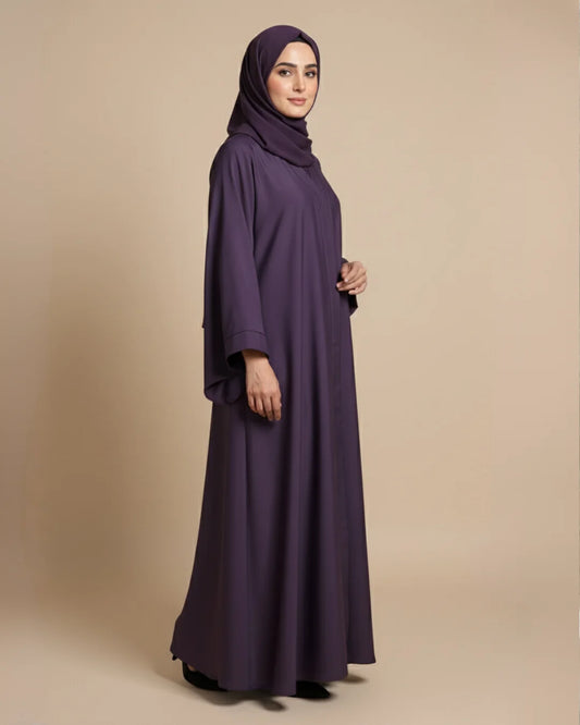 Classic Plum Open-Front Abaya