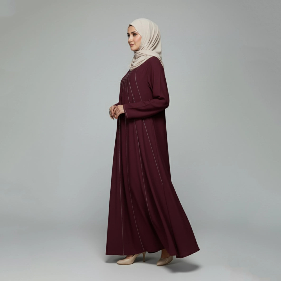 Maroon Stonework Abaya