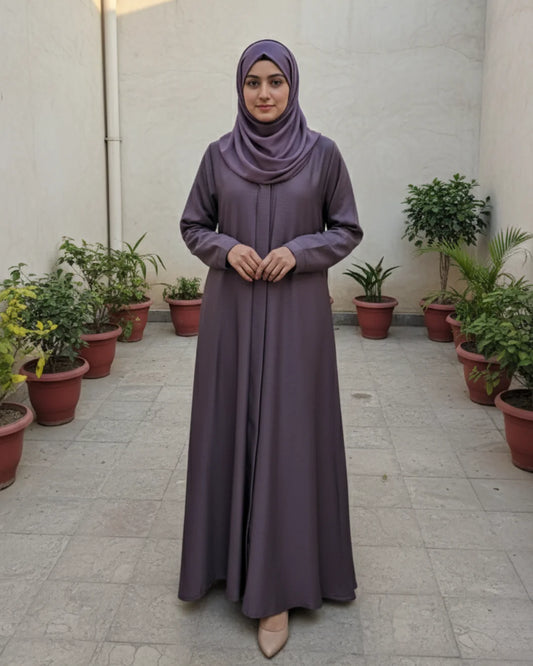 Dusky Purple V-Neck Open-Front Abaya
