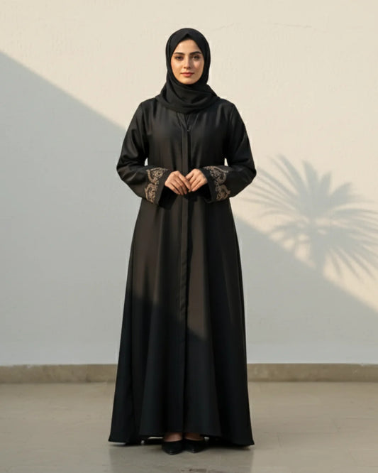 Black Abaya with Gold Embroidered Cuffs