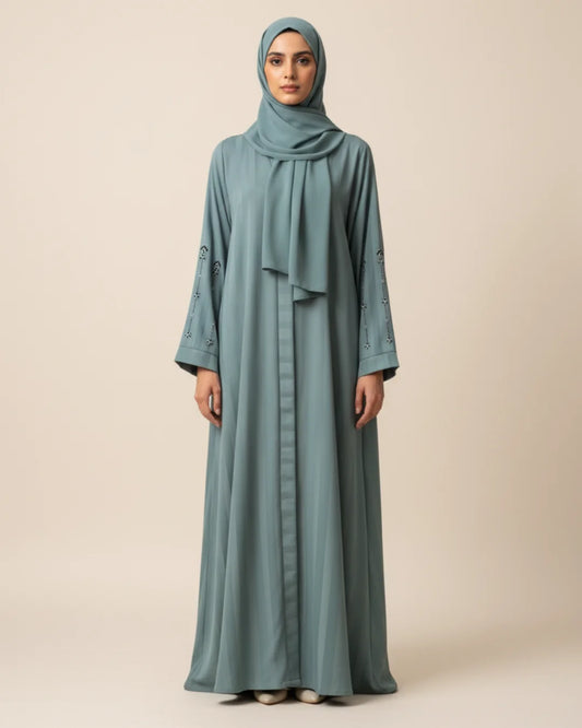 Sage Green Handwork Open Abaya
