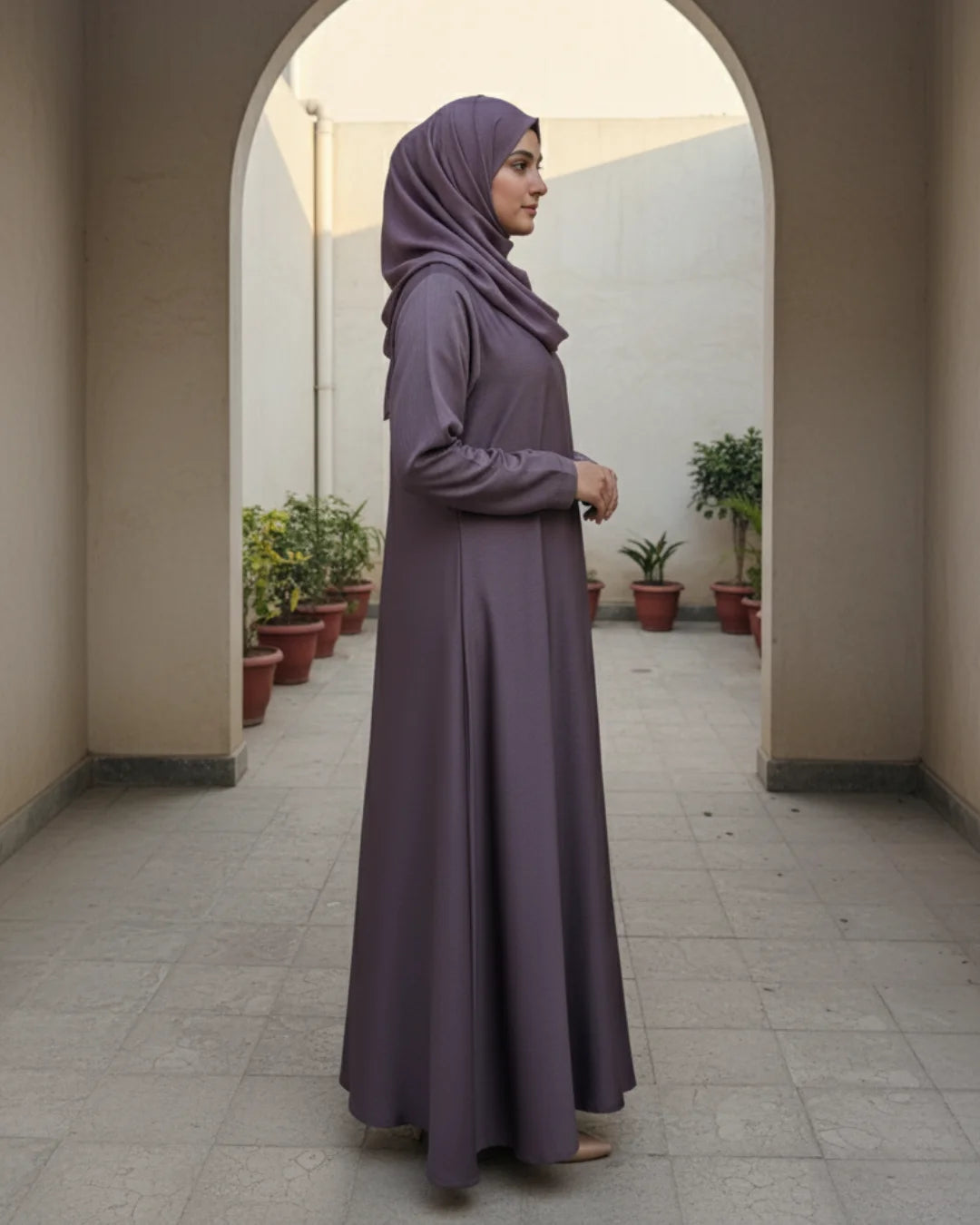 Dusky Purple V-Neck Open-Front Abaya
