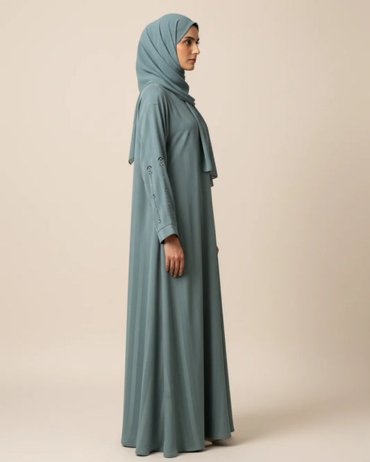 Sage Green Handwork Open Abaya