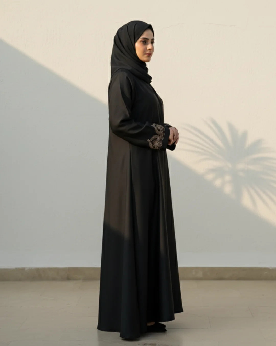 Black Abaya with Gold Embroidered Cuffs