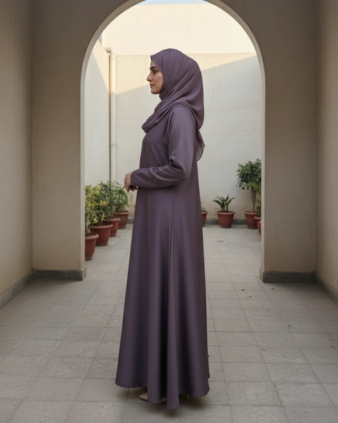Dusky Purple V-Neck Open-Front Abaya