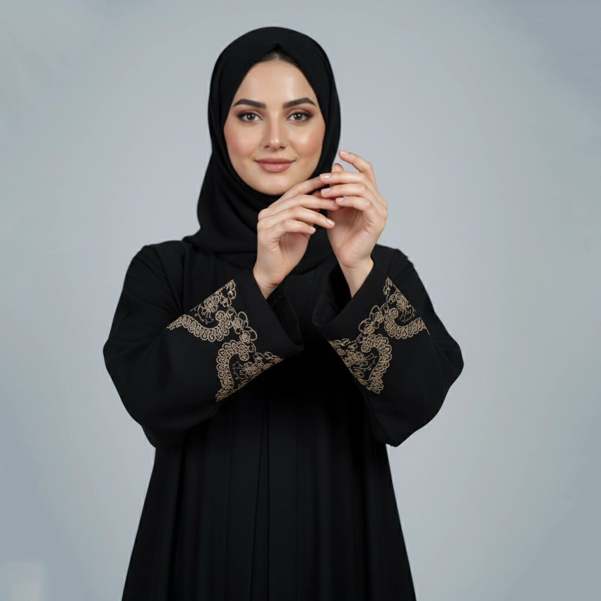 Black Abaya with Gold Embroidered Cuffs