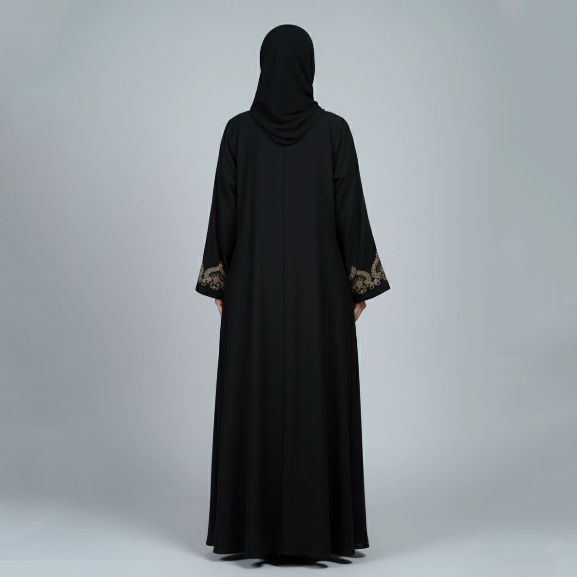 Black Abaya with Gold Embroidered Cuffs