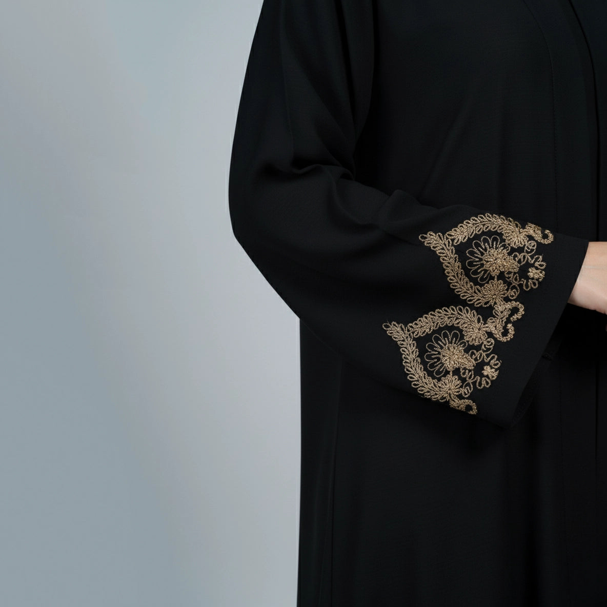 Black Abaya with Gold Embroidered Cuffs
