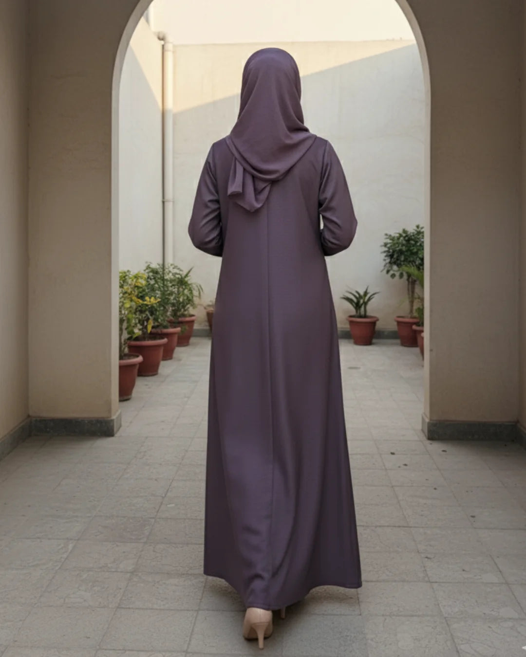 Dusky Purple V-Neck Open-Front Abaya
