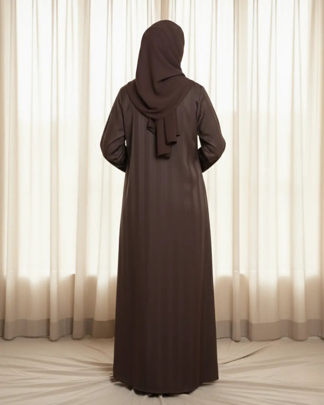 Dark Brown Pinstripe Lining Abaya
