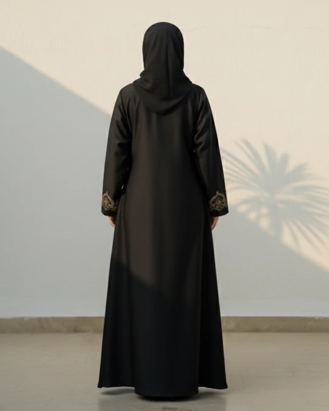 Black Abaya with Gold Embroidered Cuffs
