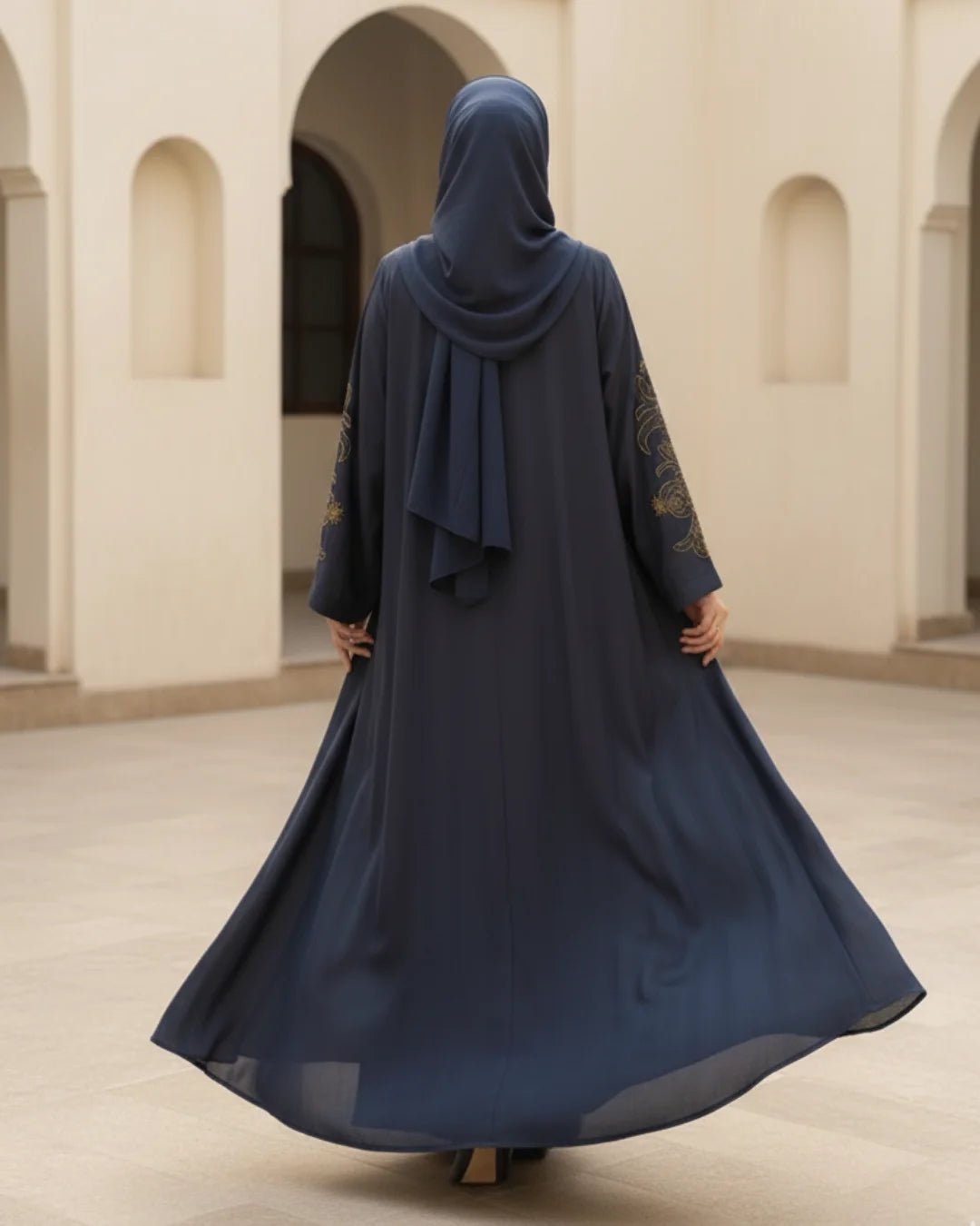 Charcoal Gray Handwork Open-Front Abaya