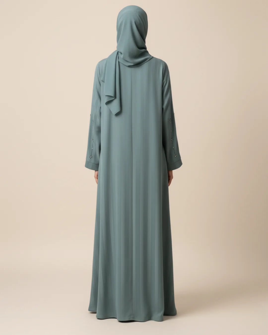 Sage Green Handwork Open Abaya