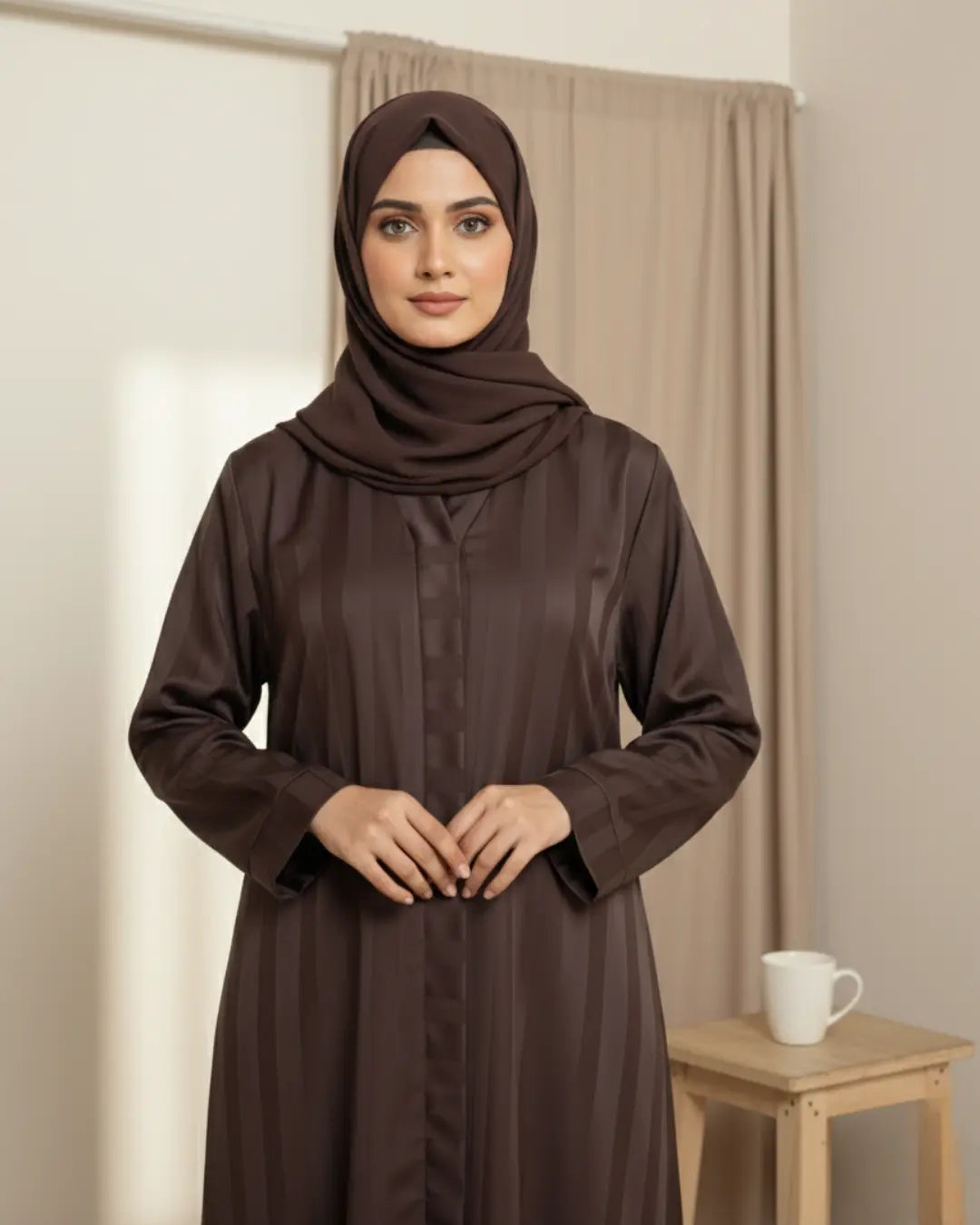 Dark Brown Pinstripe Lining Abaya