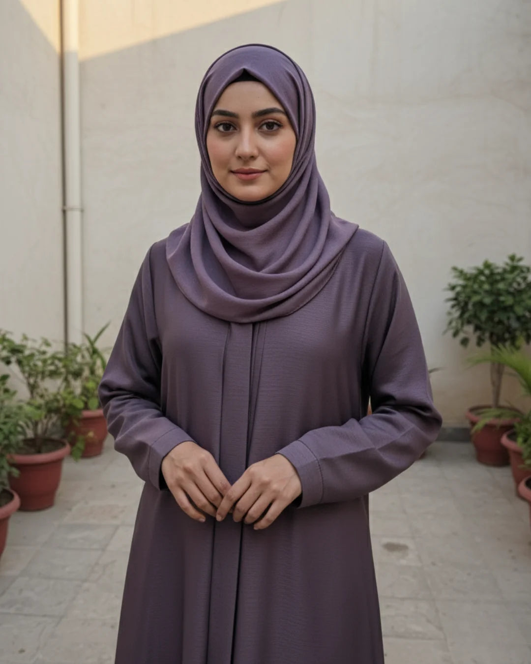 Dusky Purple V-Neck Open-Front Abaya