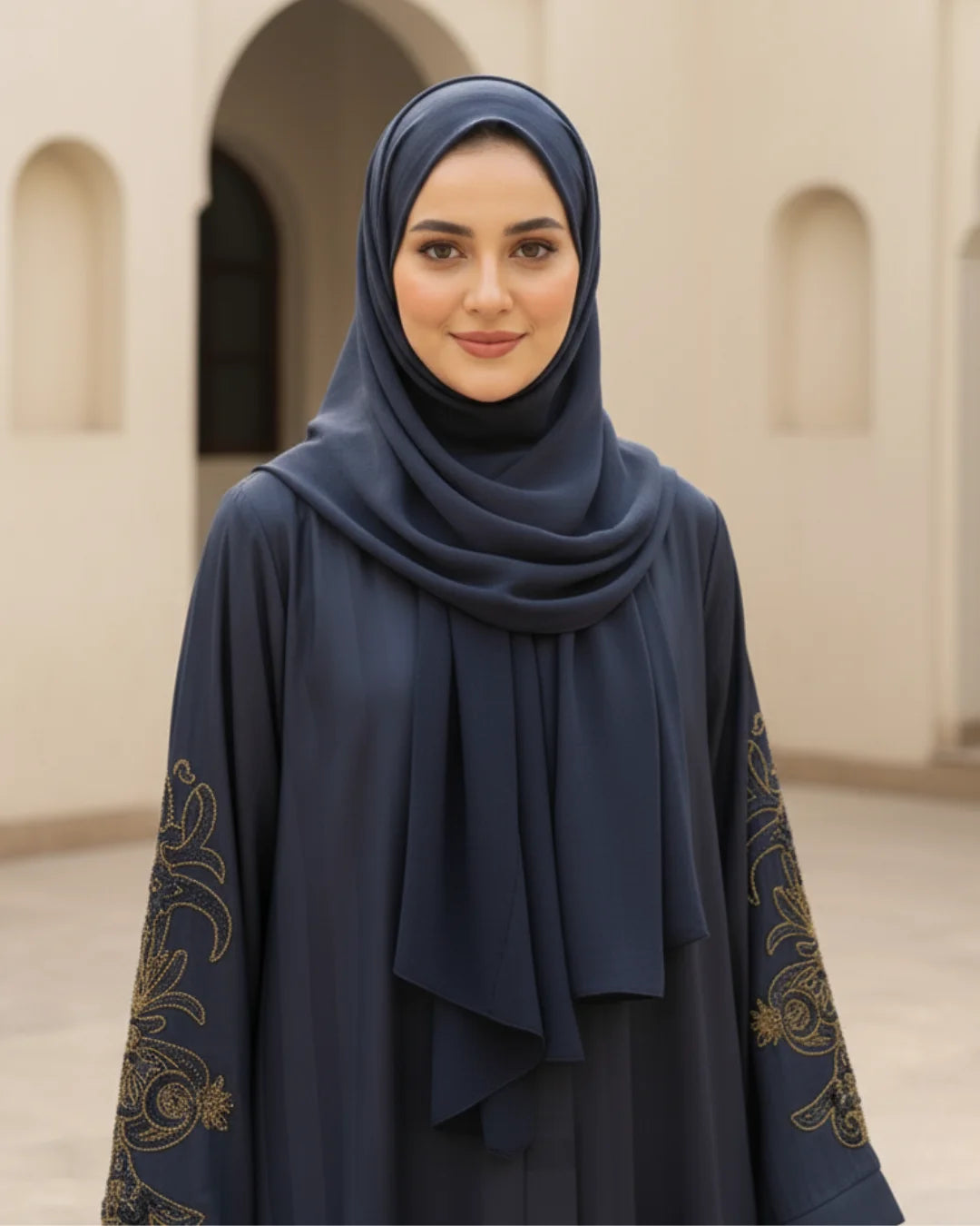 Charcoal Gray Handwork Open-Front Abaya