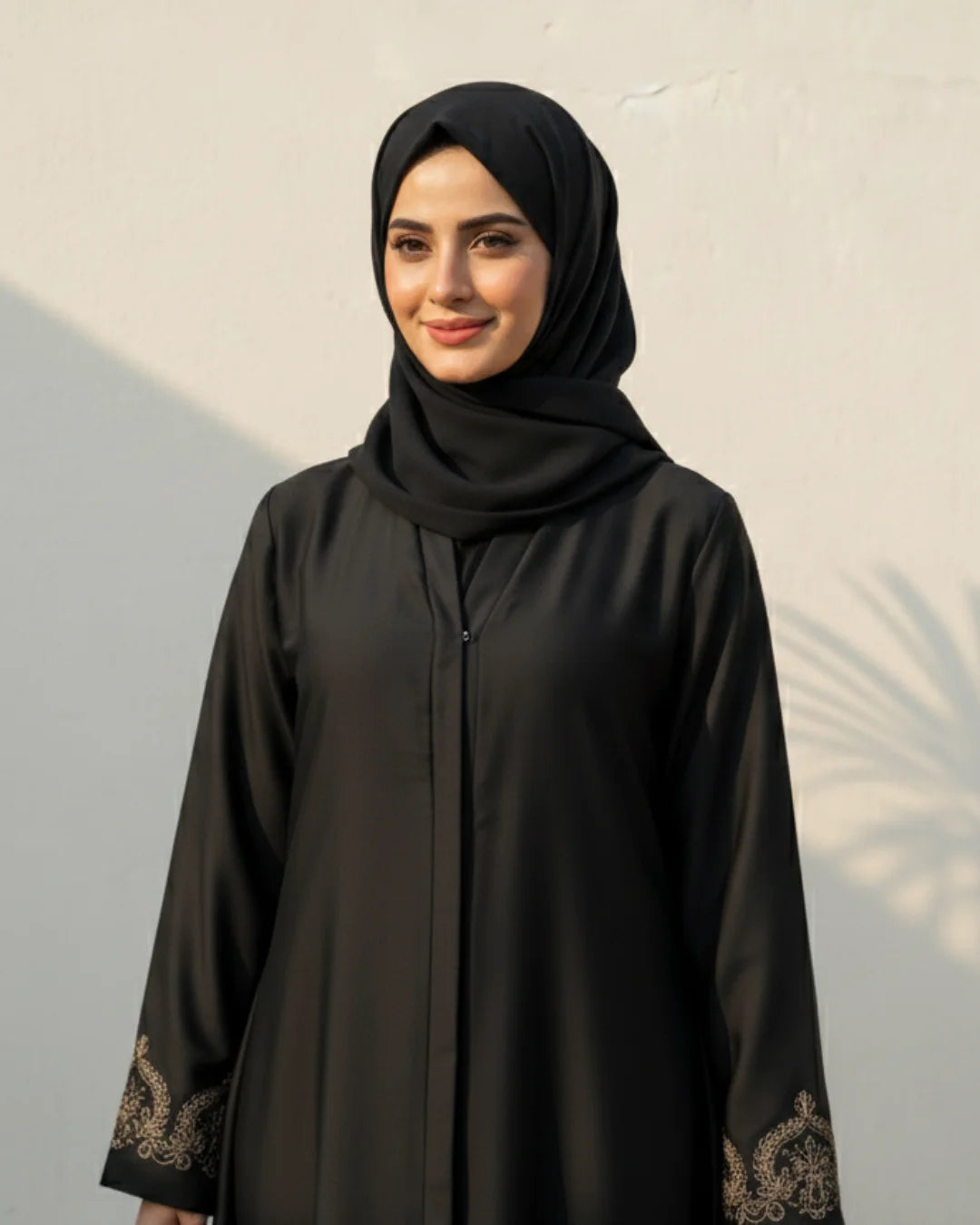 Black Abaya with Gold Embroidered Cuffs