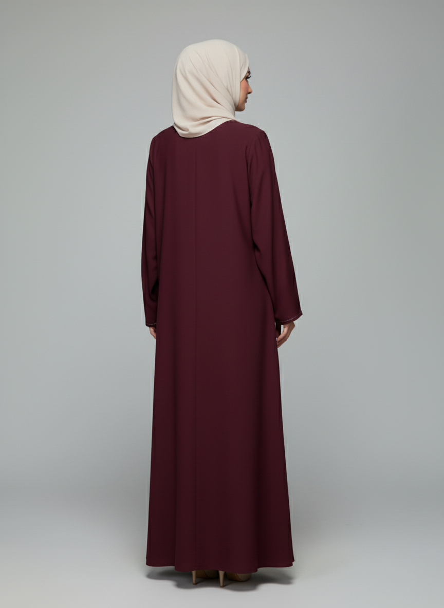 Maroon Stonework Abaya