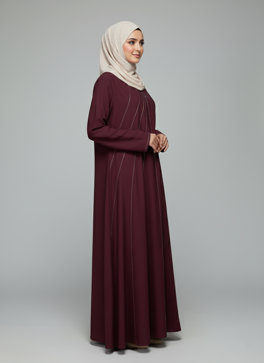 Maroon Stonework Abaya