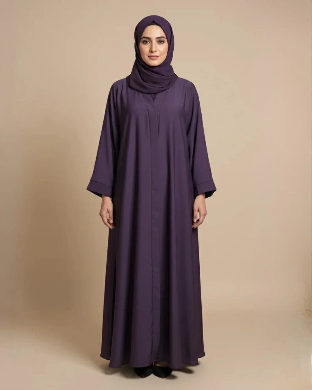 Classic Plum Open-Front Abaya