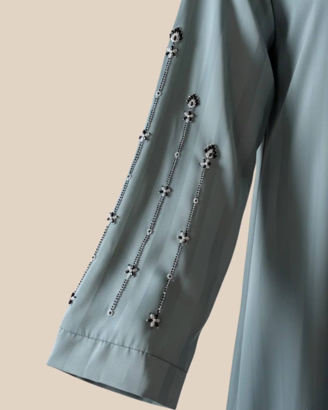 Sage Green Handwork Open Abaya