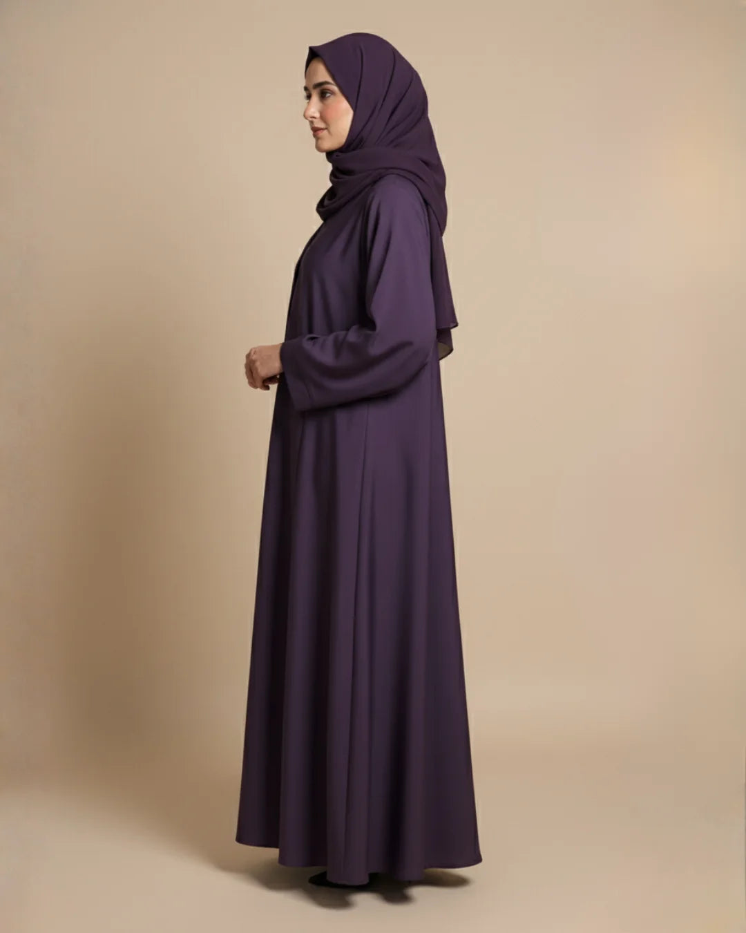 Classic Plum Open-Front Abaya